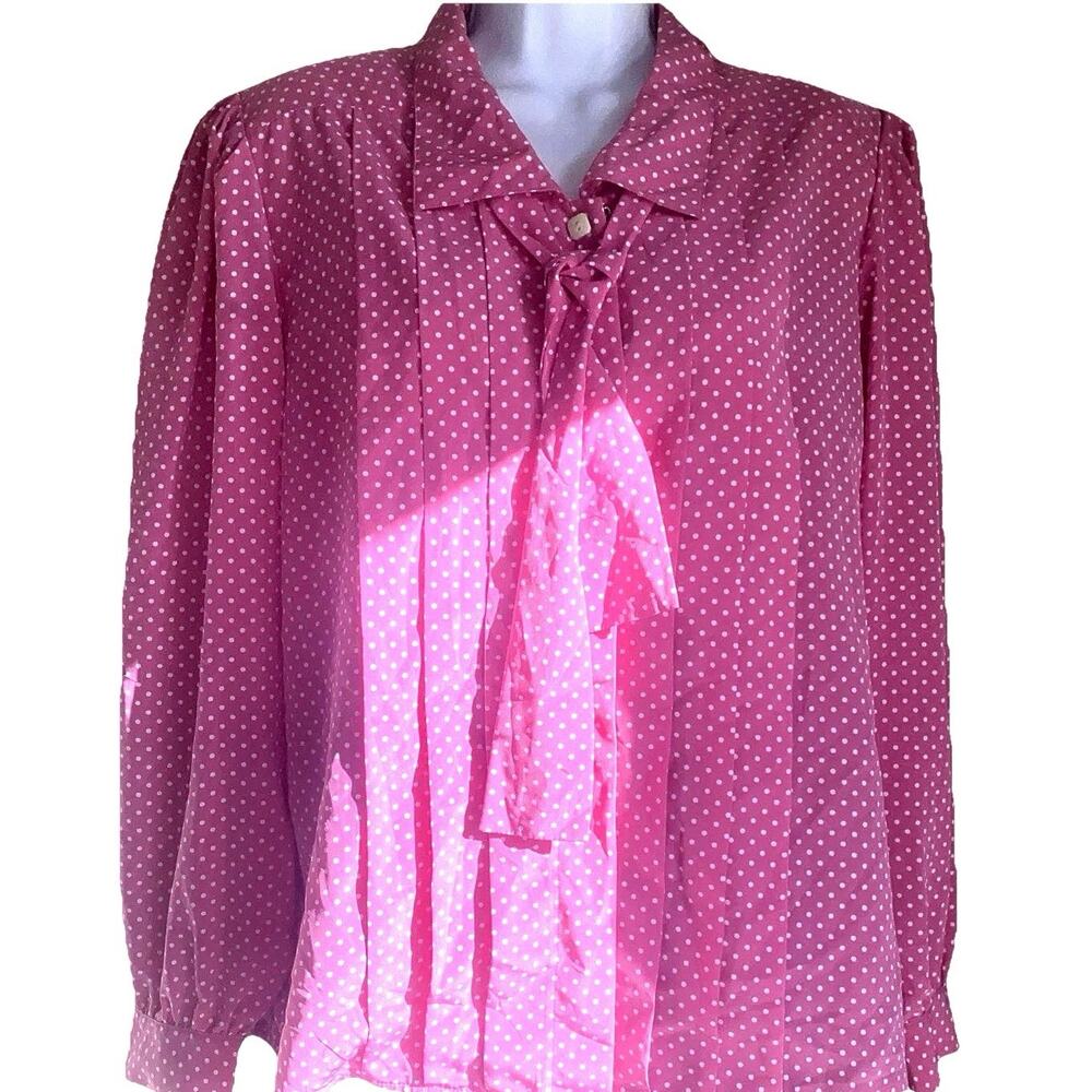VTG Grandma Coquet Plus Size 16 Pink Polka Dot Blouse Romantic Victorian Button